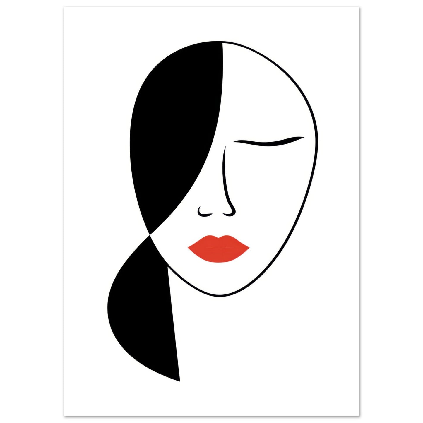 Rest in Secrets - Modern Abstract Line Wall Art Print Black and White Woman