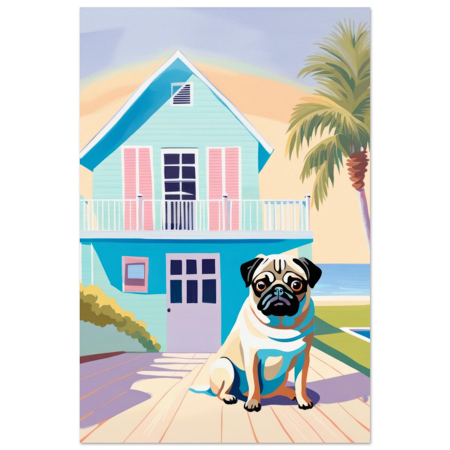 House Guard - Minimalist Wall Art Print Pug Dog