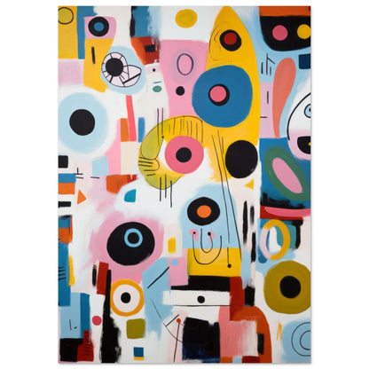 Vibrant and playful abstract wall art titled "Downtown," featuring a medley of colors and abstract silhouettes that capture the essence of urban life. Perfect for modern and contemporary wall decor.