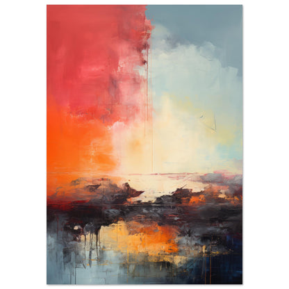 A vibrant and intense modern art print titled "Eruption," capturing the essence of explosive forces in nature. Perfect for adding drama and depth to contemporary wall decor settings.