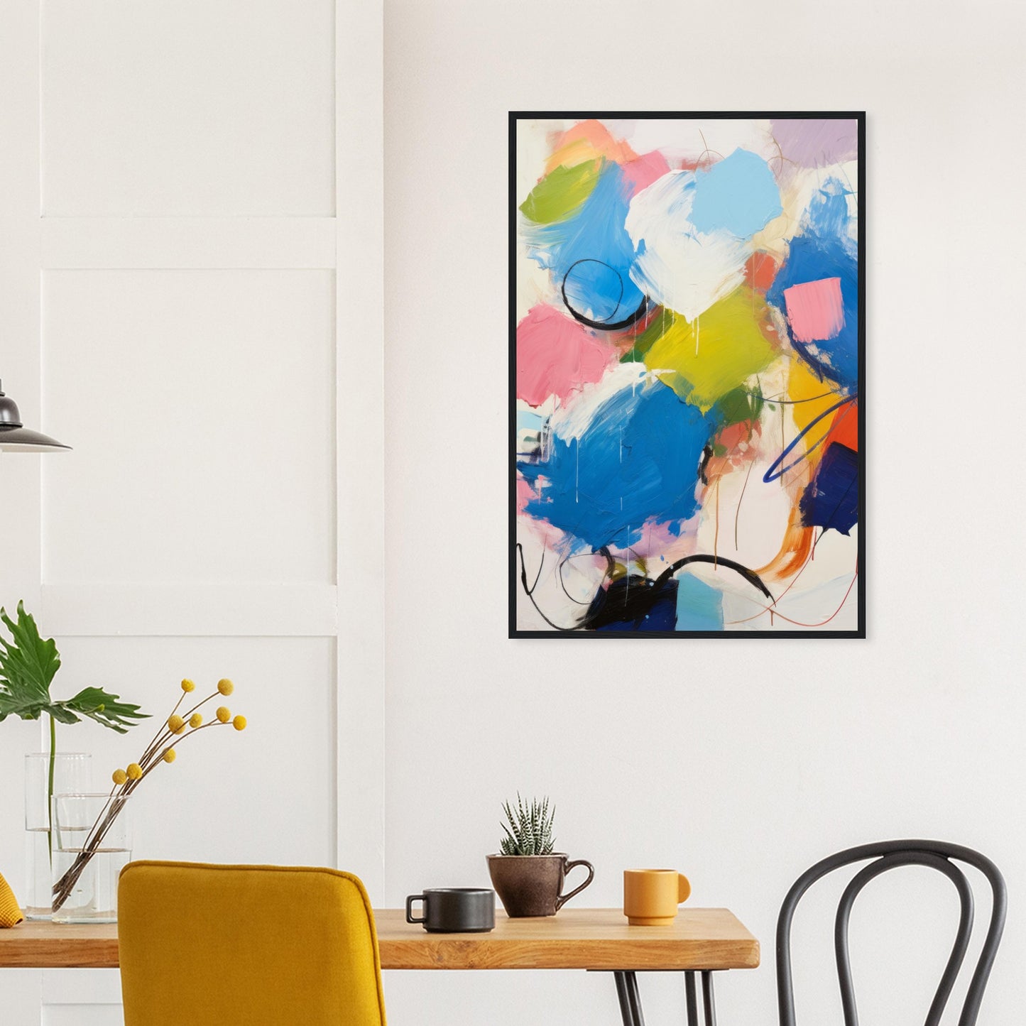 Distracted - Modern Abstract Wall Art Print Blue and Pink