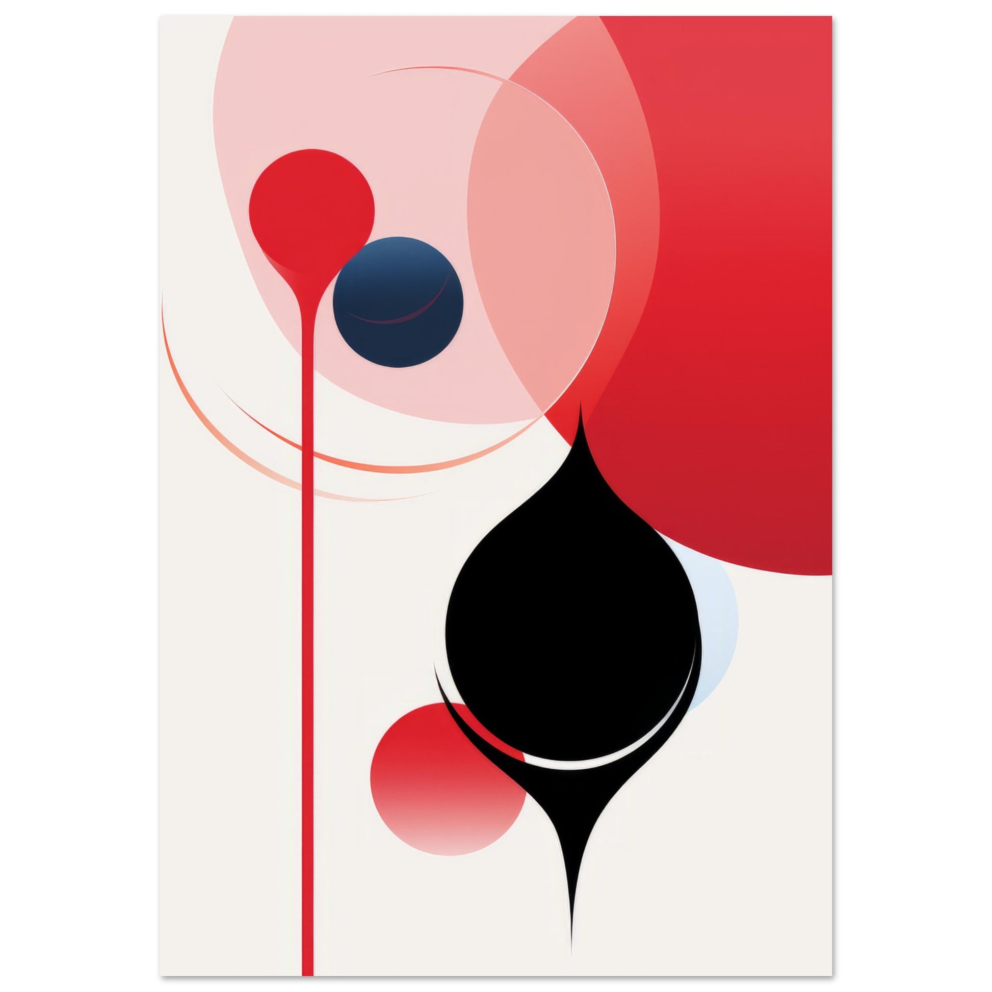 A minimalist modern art print titled "Soothing" showcasing abstract forms in red and black, symbolizing the interplay of emotions and contrast. An epitome of contemporary wall decor that resonates with depth and elegance.