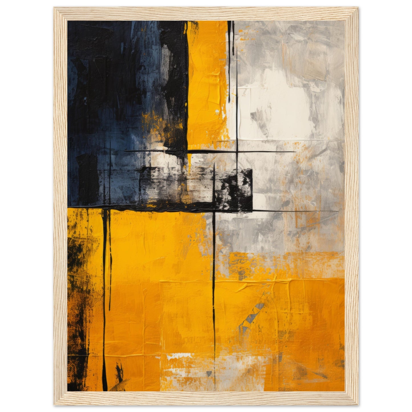Yellow Distinction - Modern Abstract Wall Art Print Yellow Black