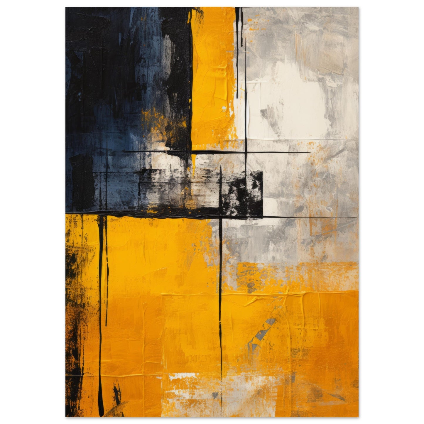 Yellow Distinction - Modern Abstract Wall Art Print Yellow Black