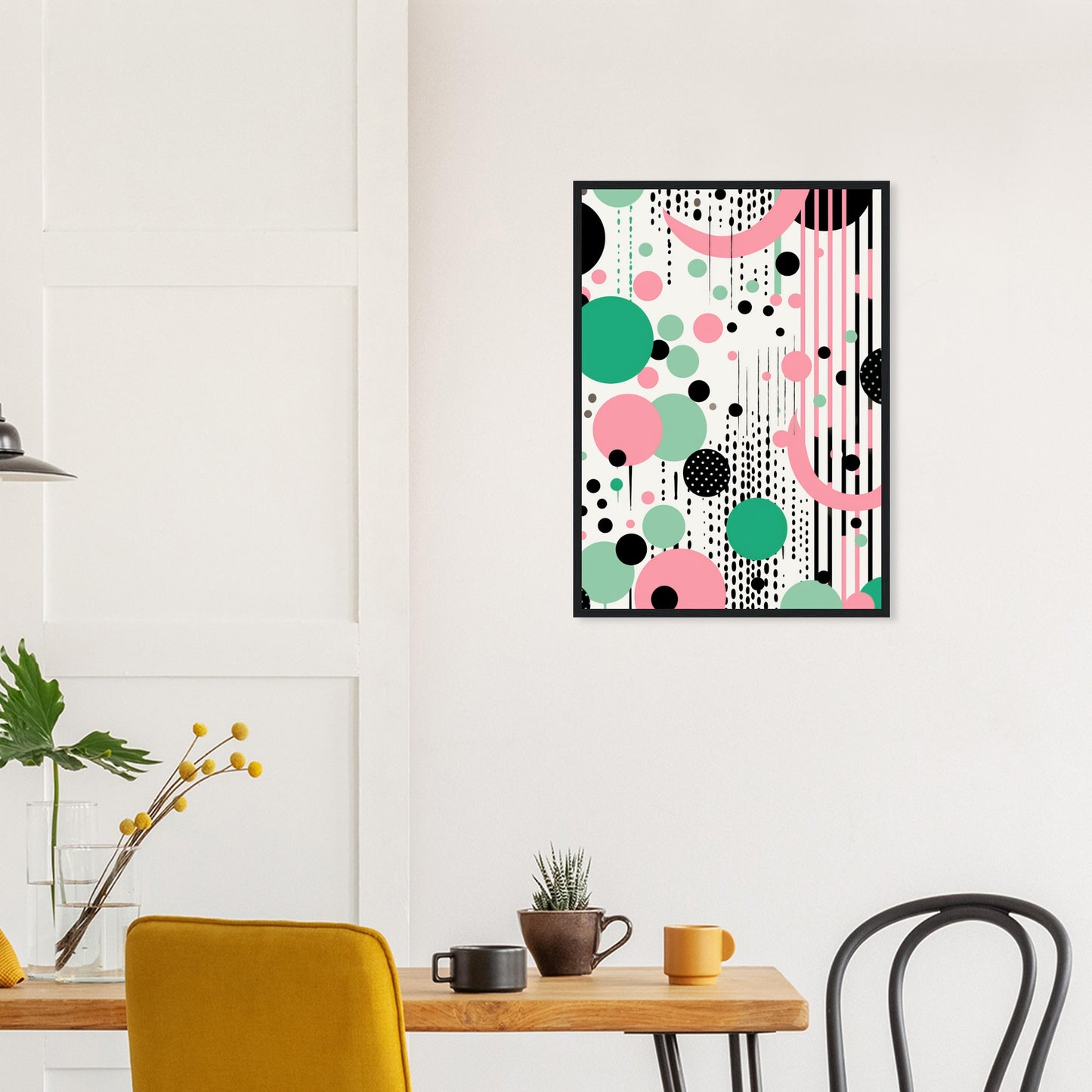 Hanging Accessories - Abstract Wall Art Circles Green, Pink, Black