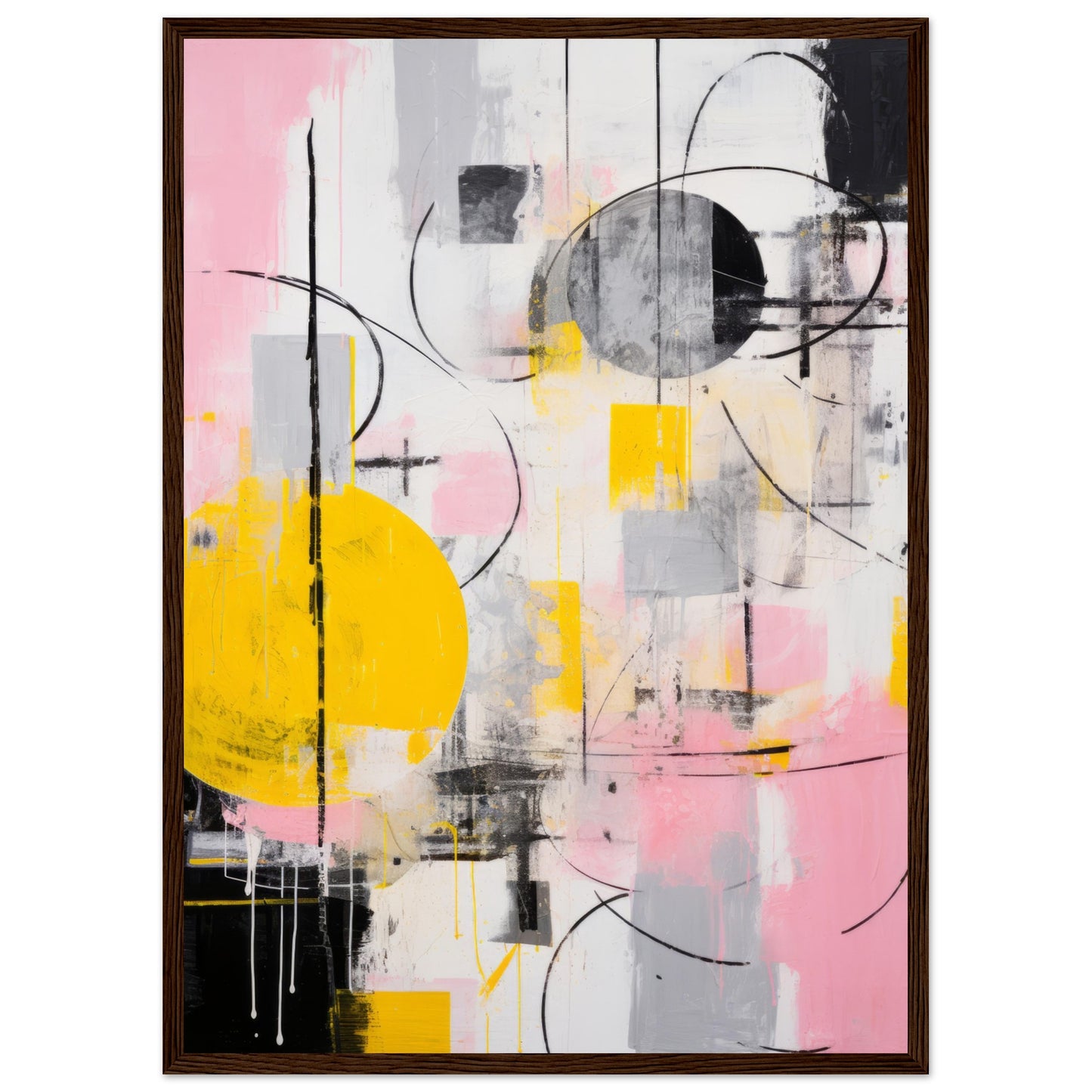 Multitudes - Modern Abstract Wall Art Print Pink Black Yellow