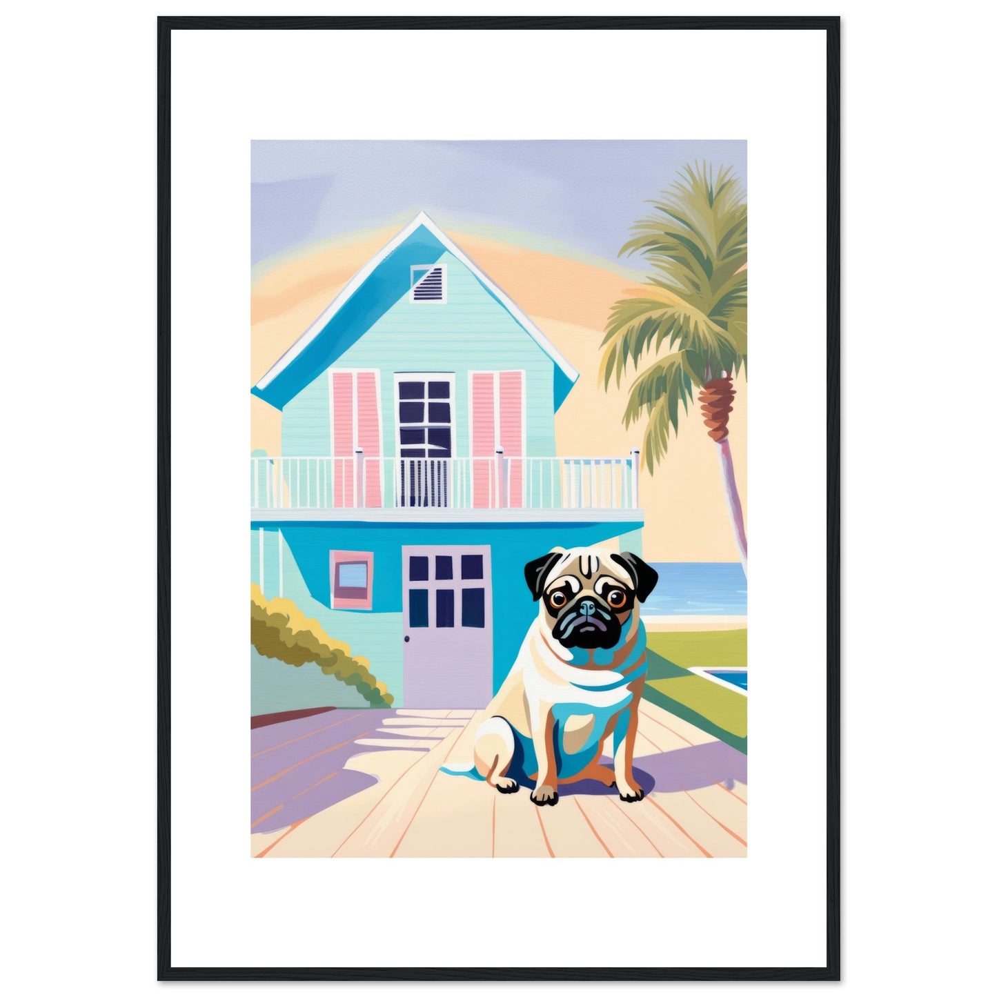 House Guard - Minimalist Wall Art Print Pug Dog