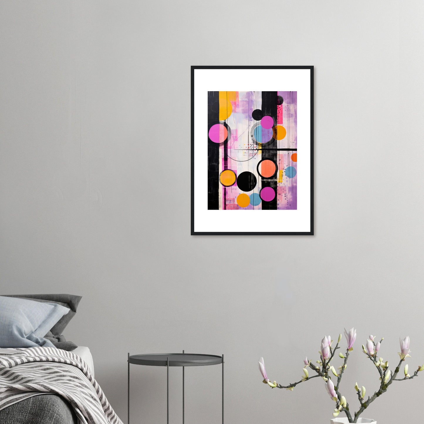 Back Then - Modern Abstract Wall Art Print Pink and Black