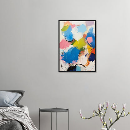 Distracted - Modern Abstract Wall Art Print Blue and Pink