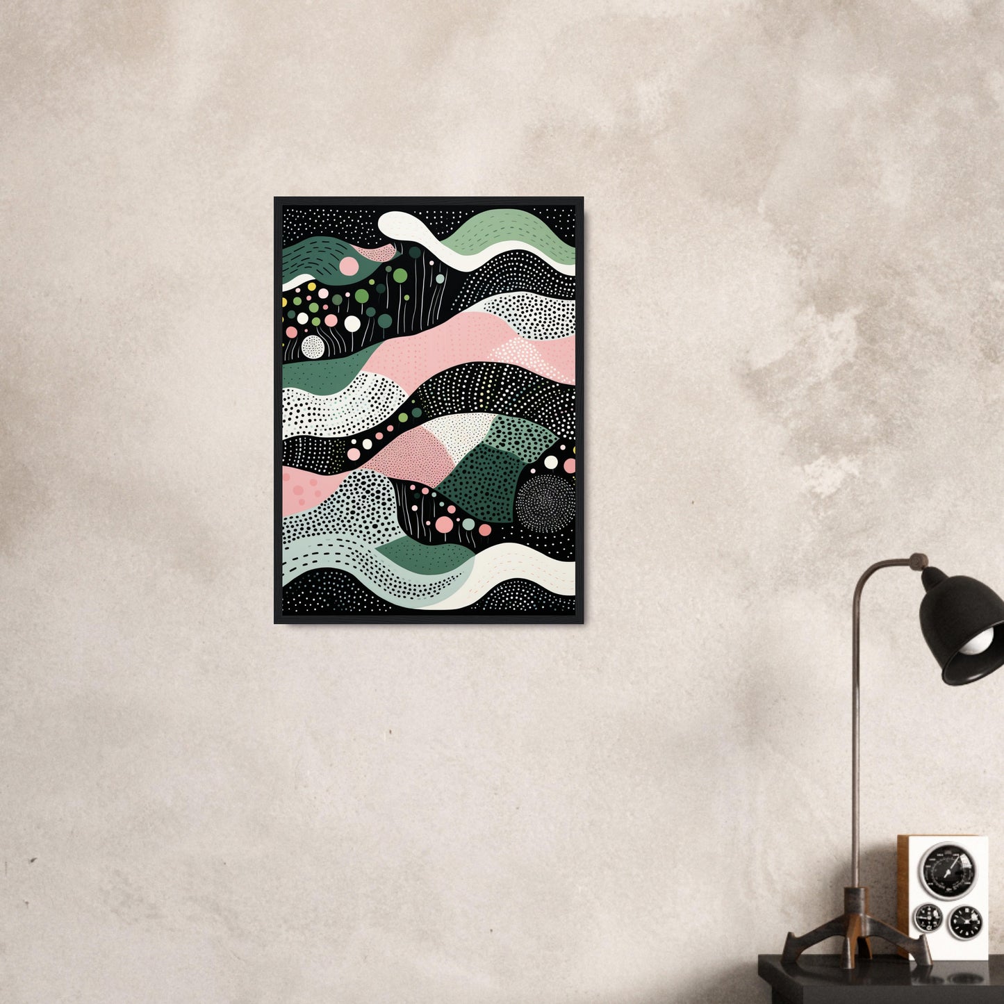 Layers - Modern Minimalist Abstract Wall Art Print Black Green Pink