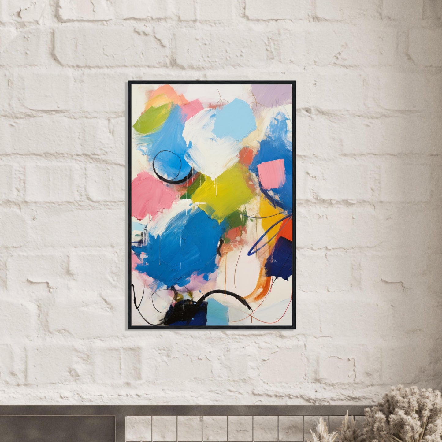 Distracted - Modern Abstract Wall Art Print Blue and Pink