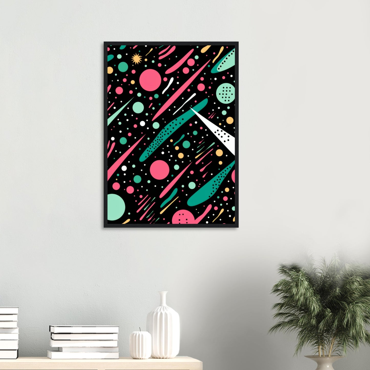 Happy Debris - Abstract Wall Art Print Black Pink Green