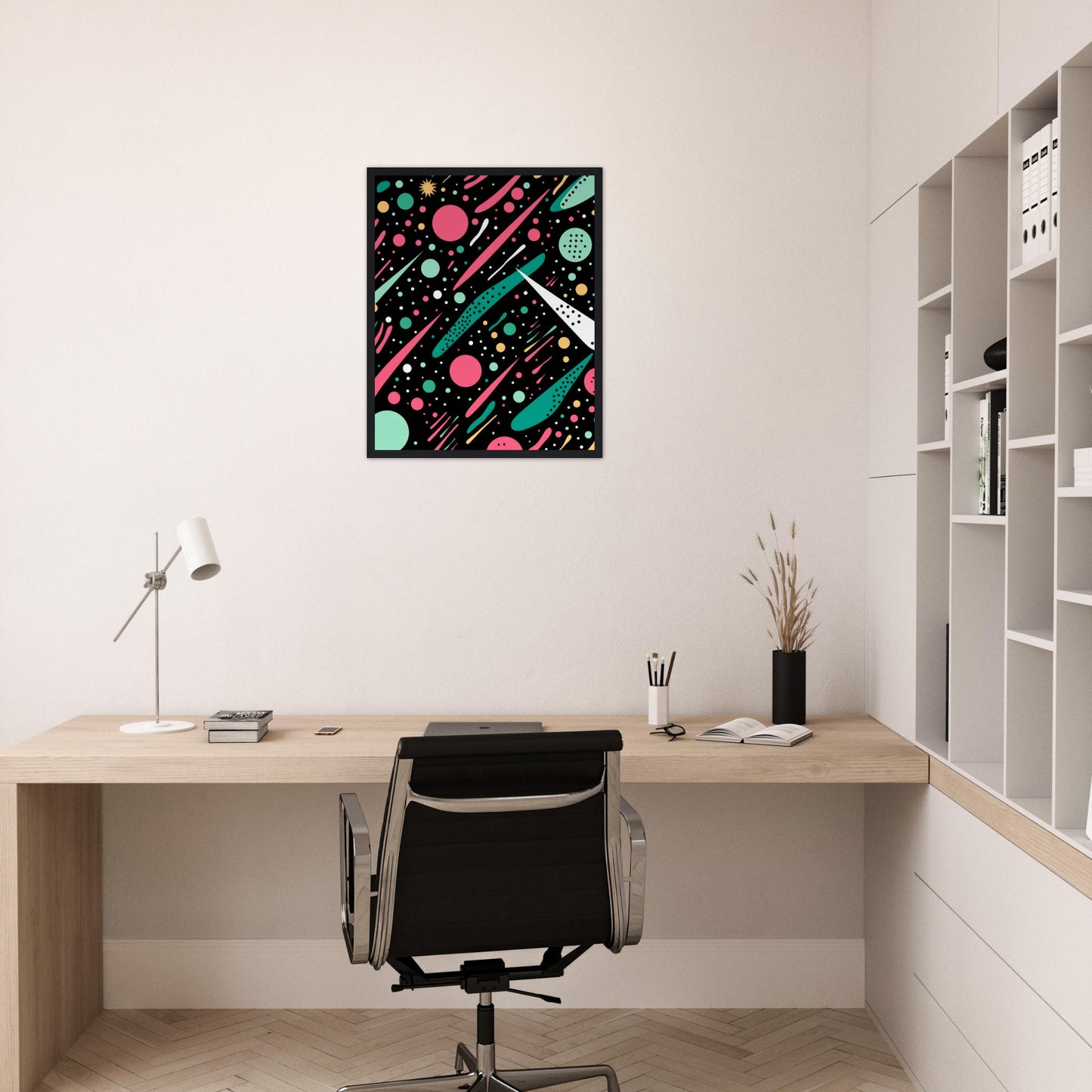 Happy Debris - Abstract Wall Art Print Black Pink Green
