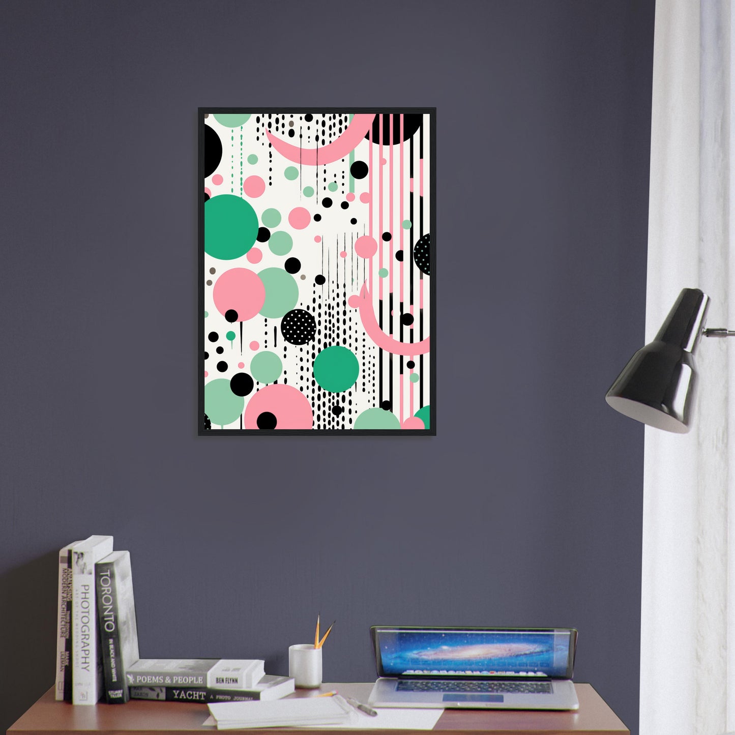 Hanging Accessories - Abstract Wall Art Circles Green, Pink, Black