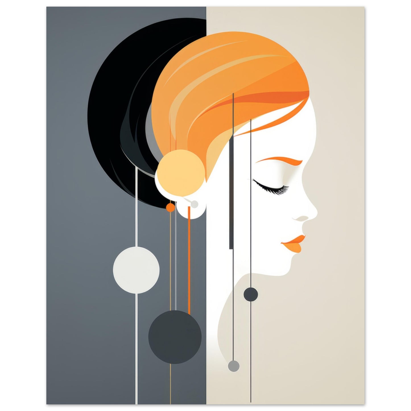 Heavy Legacy - Minimalist Wall Art Print Female Face Orange Black