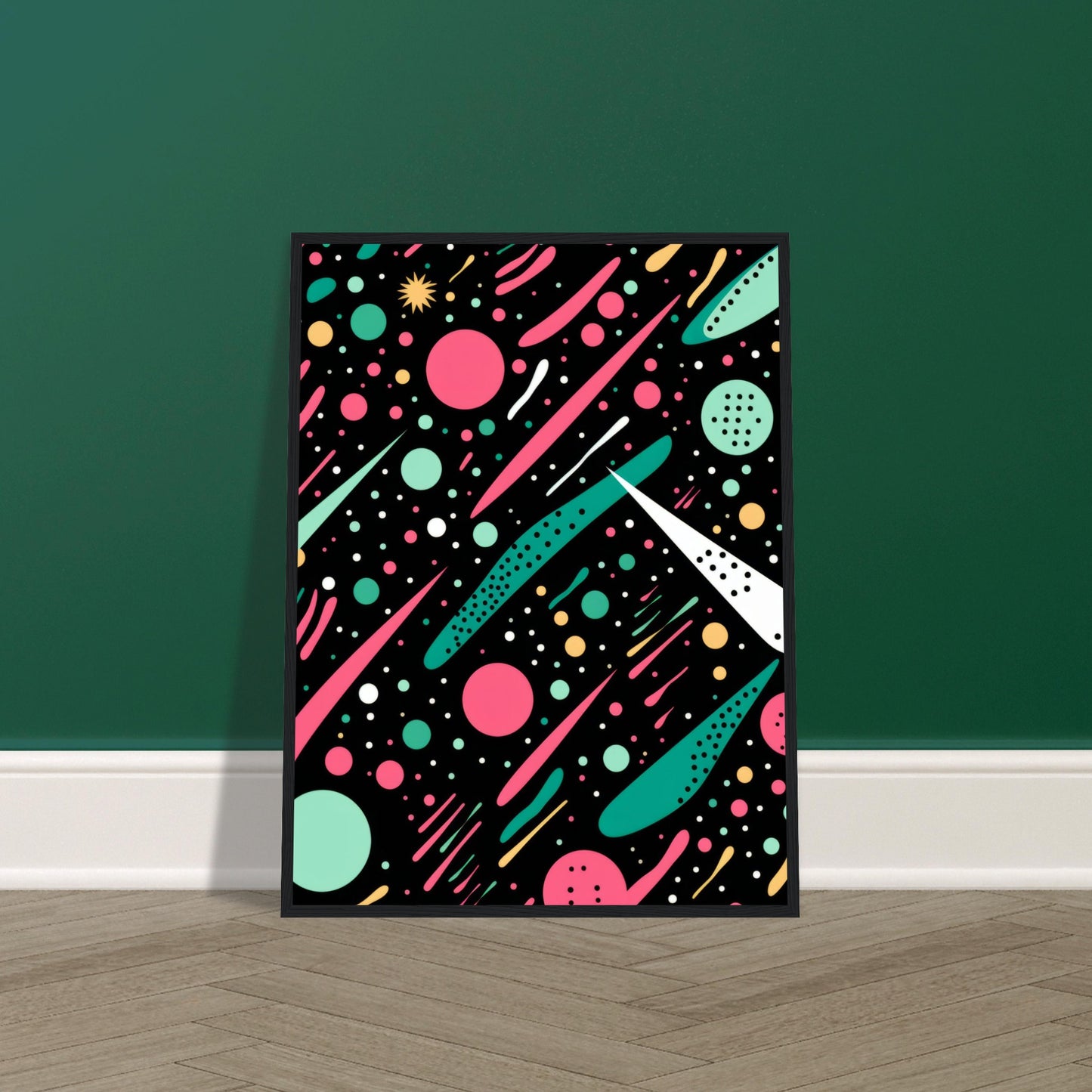 Happy Debris - Abstract Wall Art Print Black Pink Green