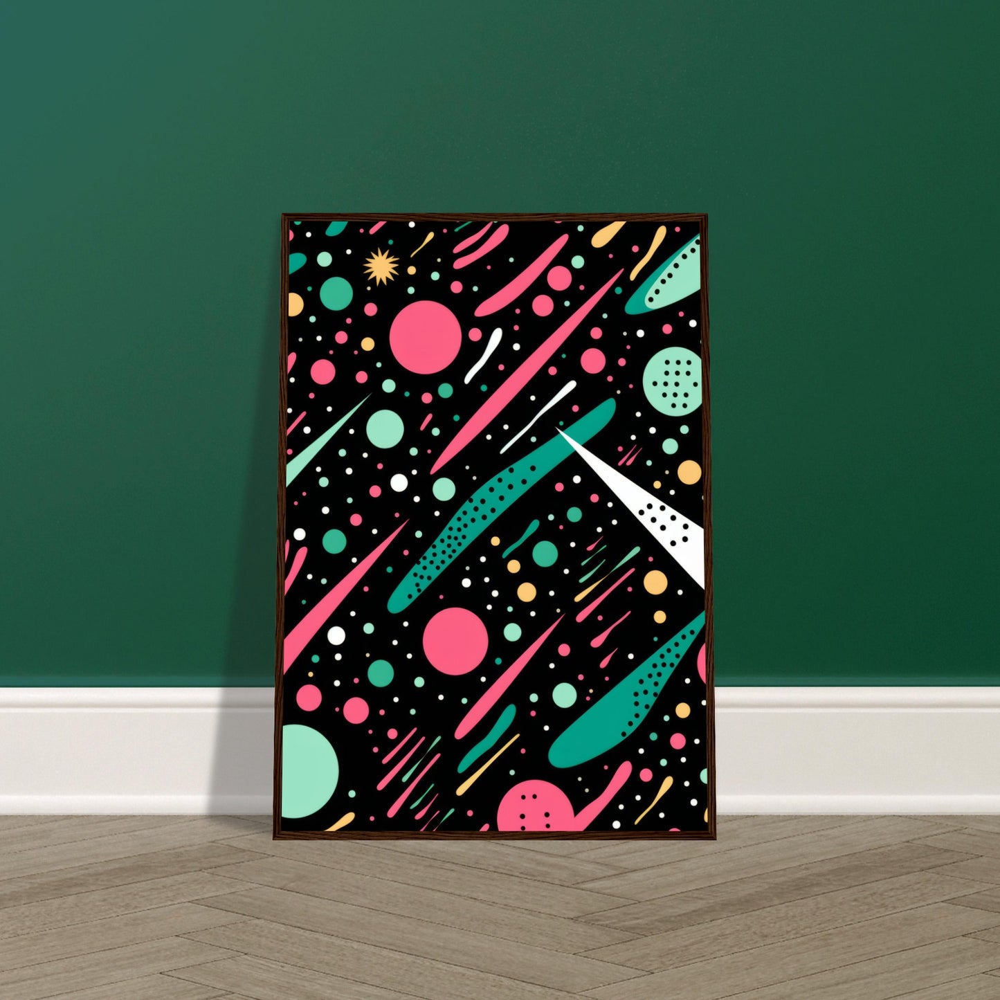 Happy Debris - Abstract Wall Art Print Black Pink Green