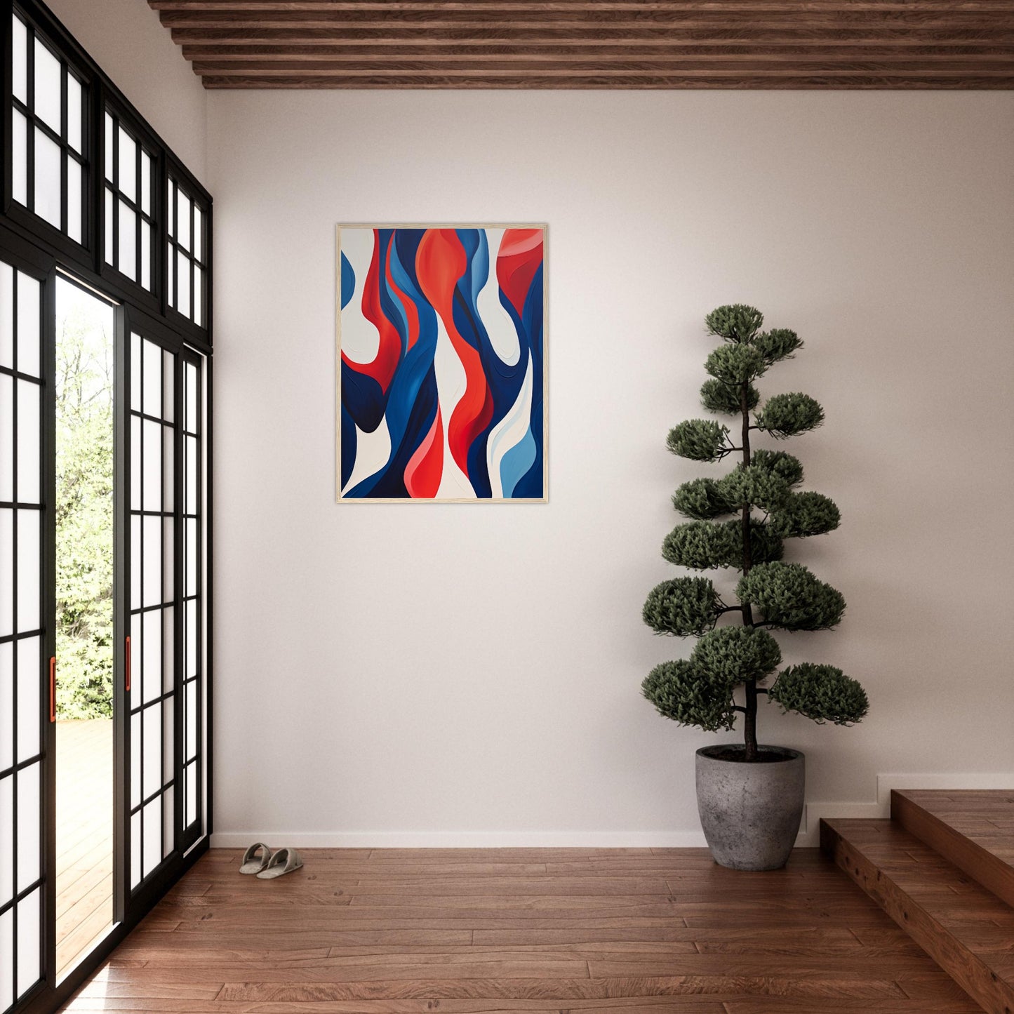 Symbiosis - Modern Abstract Navy Blue And Red Wall Art