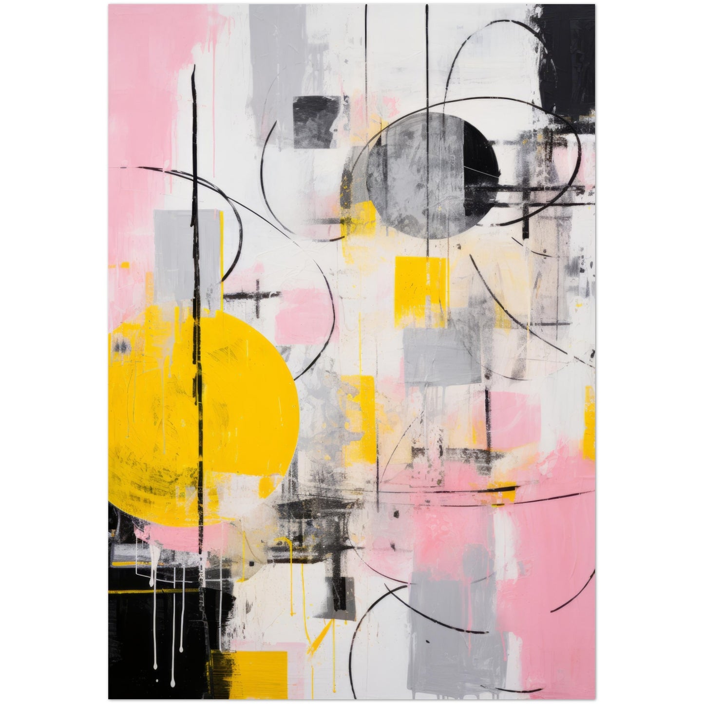 Multitudes - Modern Abstract Wall Art Print Pink Black Yellow