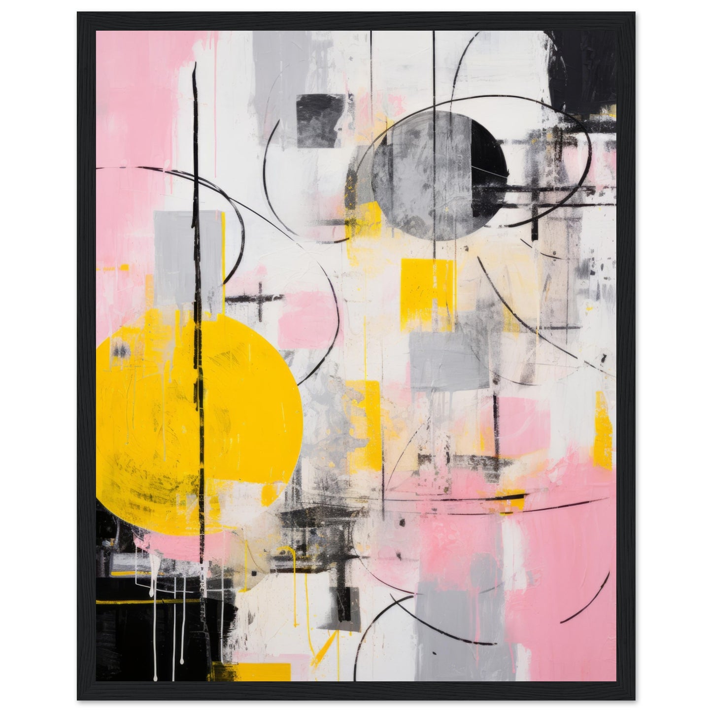 Multitudes - Modern Abstract Wall Art Print Pink Black Yellow