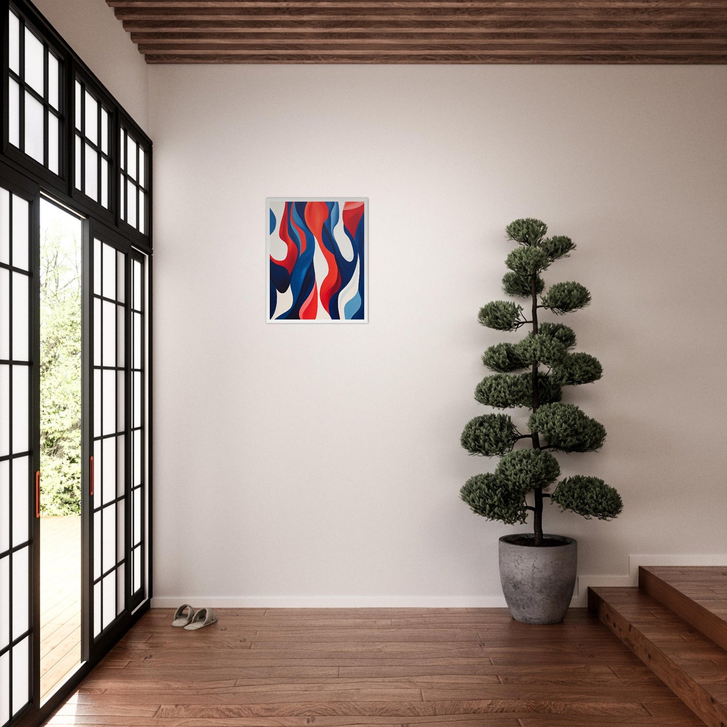 Symbiosis - Modern Abstract Navy Blue And Red Wall Art