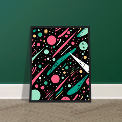 Happy Debris - Abstract Wall Art Print Black Pink Green