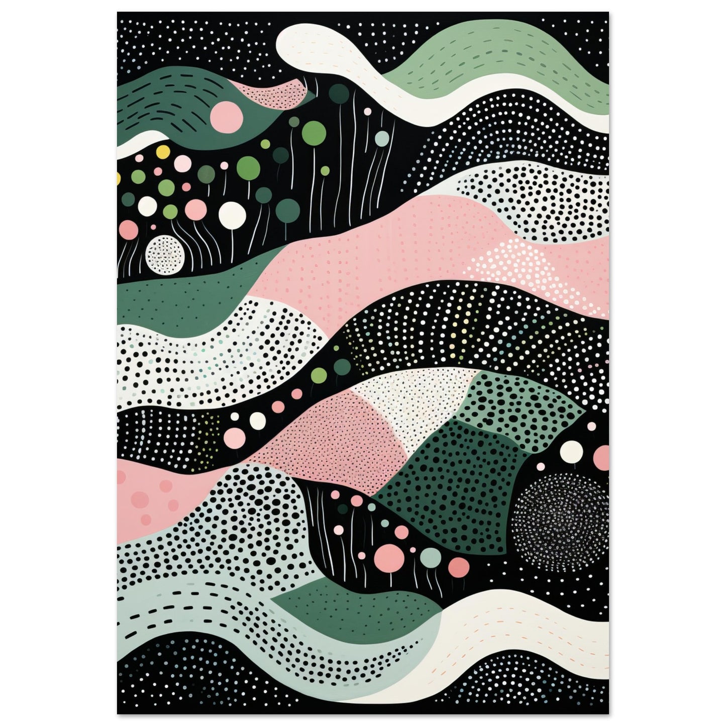 Layers - Modern Minimalist Abstract Wall Art Print Black Green Pink