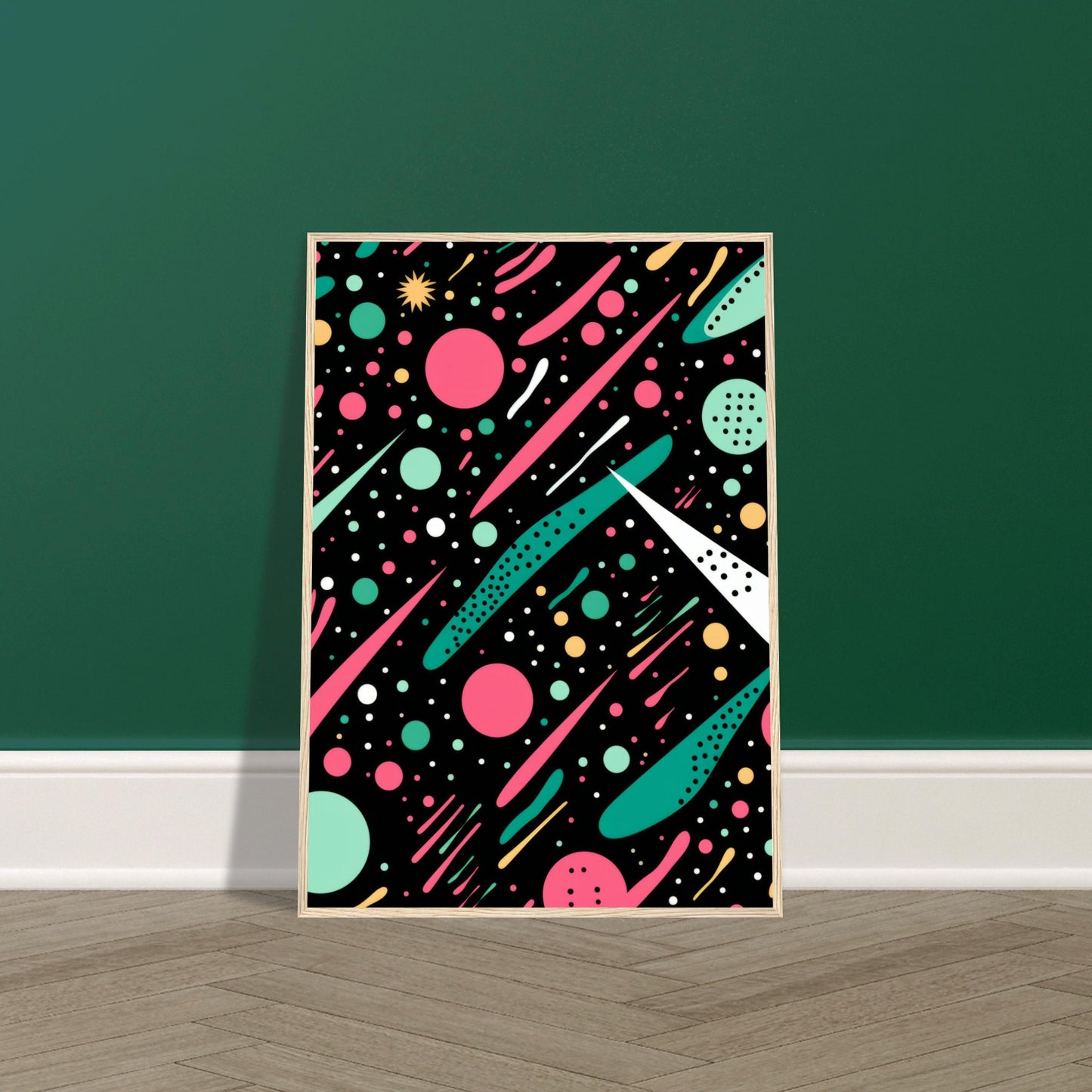 Happy Debris - Abstract Wall Art Print Black Pink Green