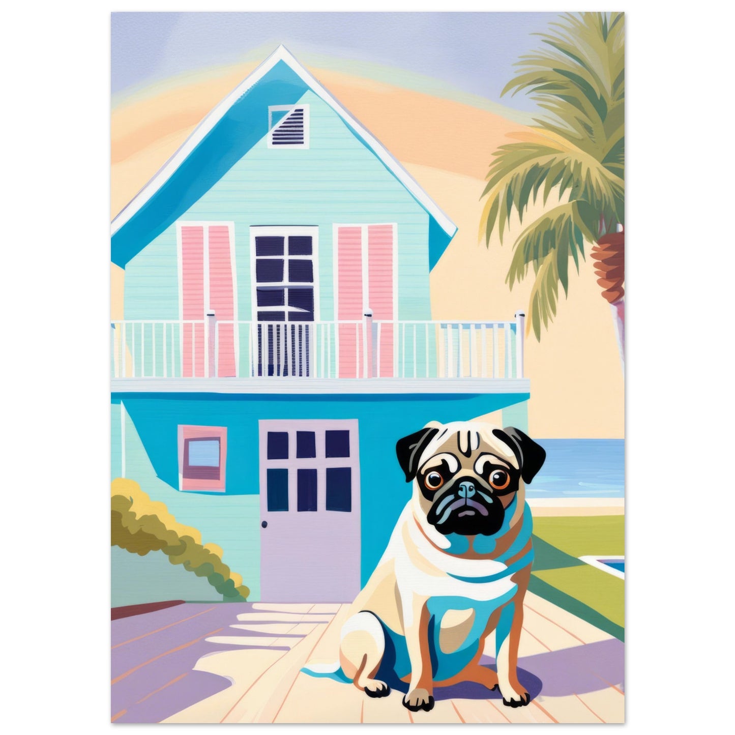 House Guard - Minimalist Wall Art Print Pug Dog